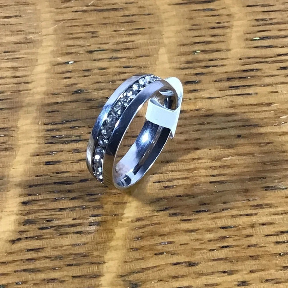 Silver Stainless Steel Cubic Zirconia Band Ring - Picture 3 of 4